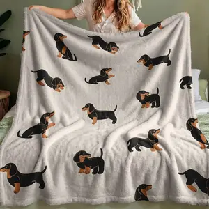 1pc Sausage Dog Theme Blanket, Country Style Design, Soft and Comfortable, Cute Dog Pattern, Indoor Outdoor Use, Camping Travel, Throw Blankets