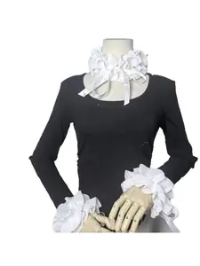 Retro black and white ruffled collar and cuffs chiffon decorative collar courtly ruff lace peplum flower neck scarf glove set