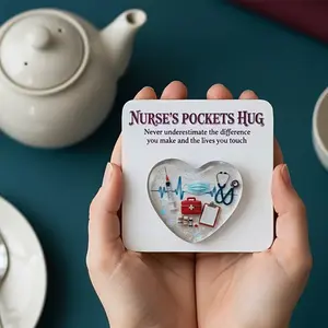 Nurse Pocket Hug Heartfelt Greeting Card, Heart Shaped Inspirational Statue, Embrace Token with Motivational Cards, Home Holiday Room Decor, Friend Gift, Thoughtful Gift