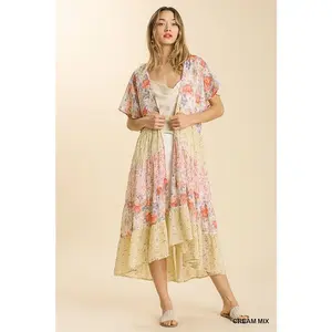 Umgee Sheer Tiered Open Kimono - Cream Mix