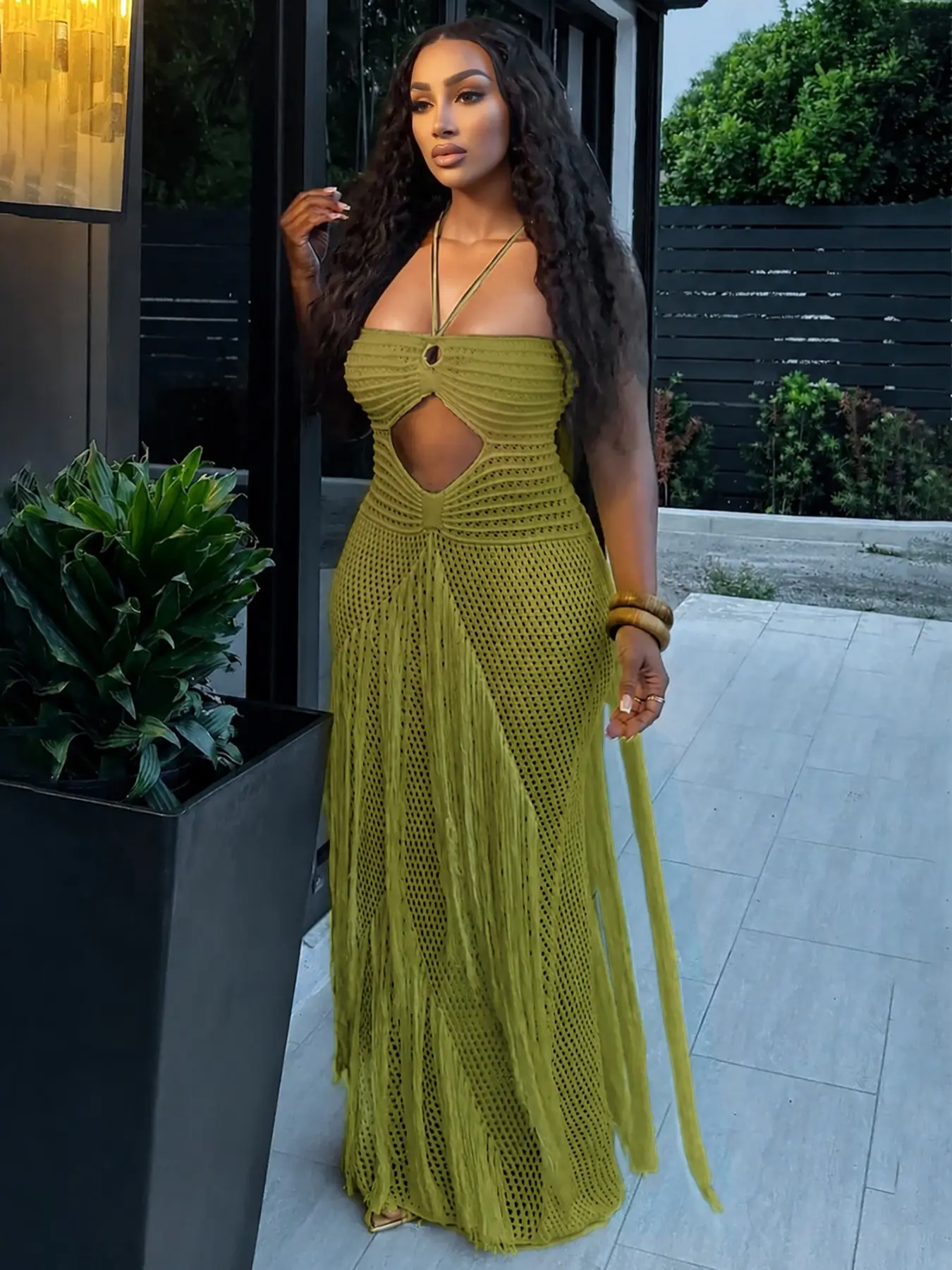Women's Crochet Knit Maxi Dress with Fringe Sexy see through Halter Backless Boho Style Beach Party Vacation Summer Outfit Resort Wear - TikTok Shop Women's Crochet Knit Maxi Dress with Fringe Sexy see through Halter Backless Boho Style Beach Party Vacation Summer Outfit Resort Wear - TikTok Shop