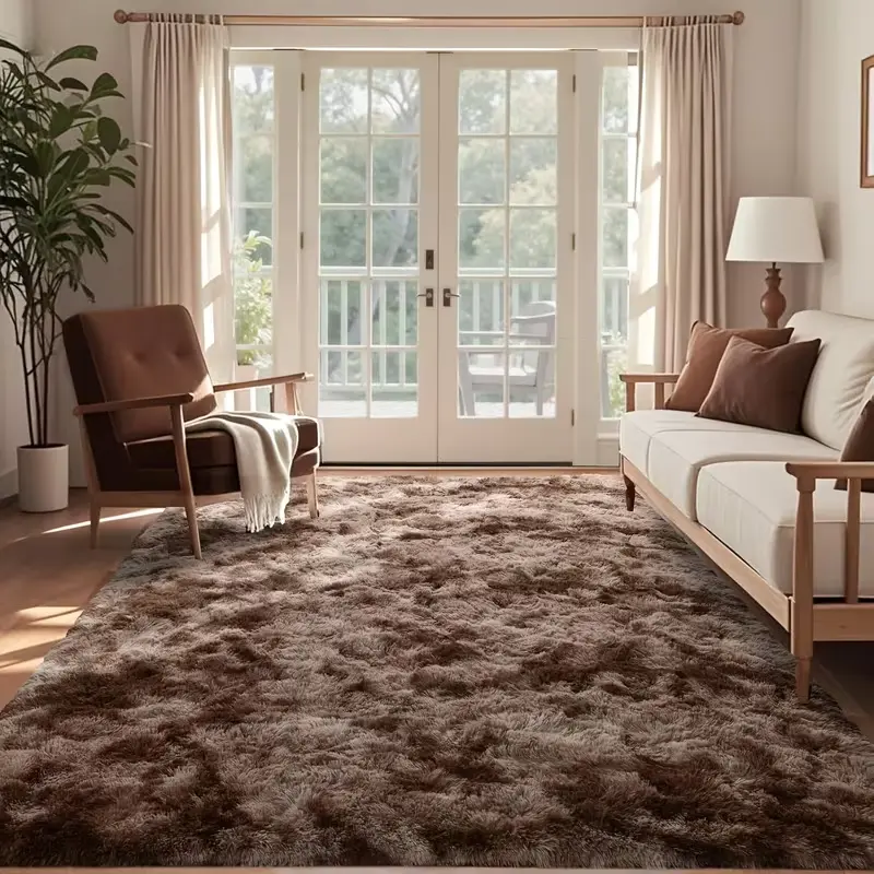 JAKOLIVE Non-Customised Polyester Fiber Traditional Crochet Tie-Dye Candy Brown Rectangle Indoor Area Rug - Extra Soft, Fluffy, Durable, Fade Resistant for Living Room, Bedroom, Ideal Home Decoration & Christmas Gift