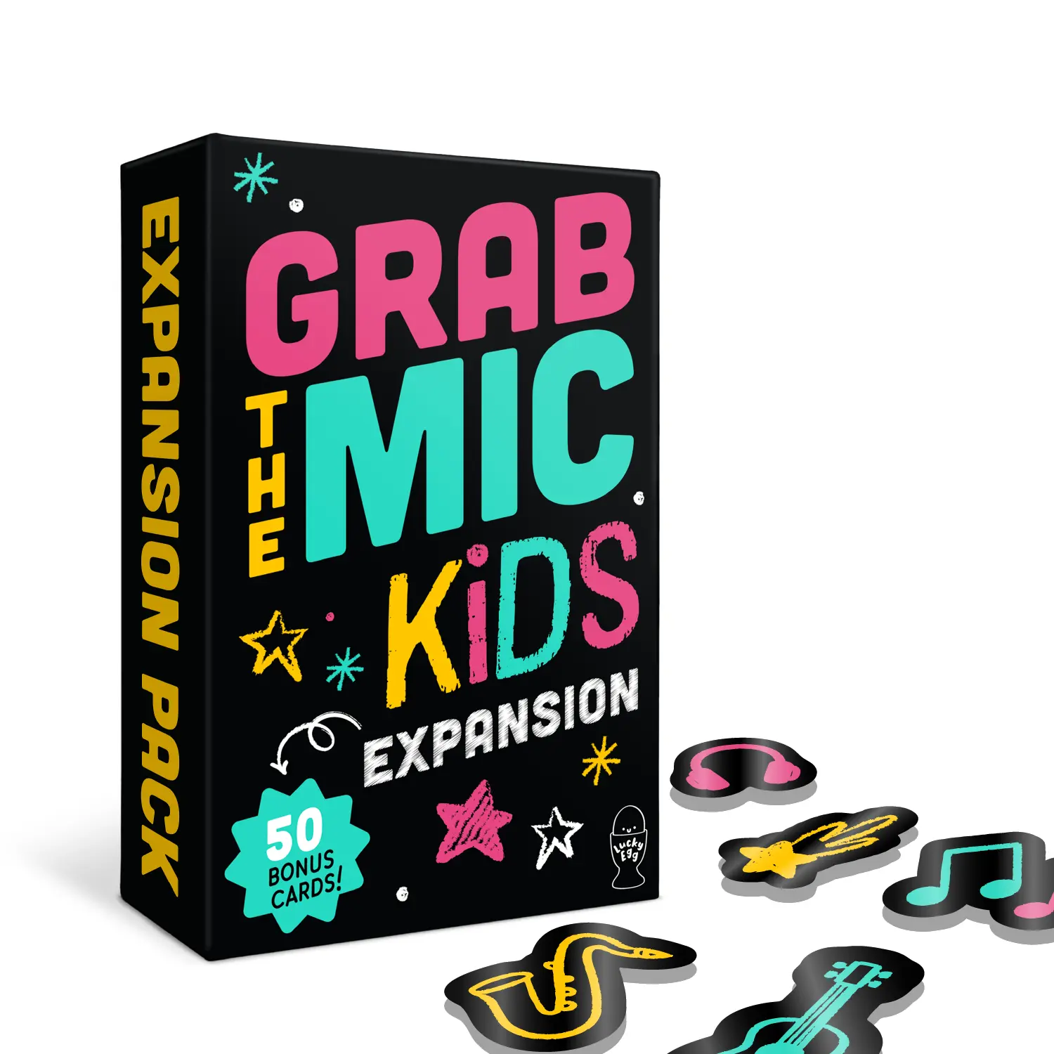 Lucky Egg Grab The Mic Kids Expansion - Expansion Cards ONLY- Base Game Required - 50 Kid Friendly Challenge Games for Bad Singers, Family Karaoke Board Game 8+ Ages, 2-15 Players