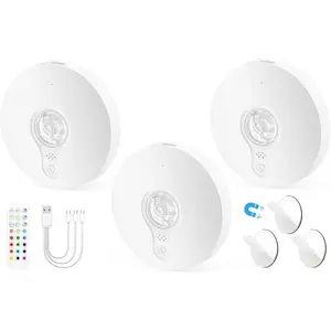 Rechargeable Puck Lights with Remote, 3 Pack Magnetic Under Cabinet Lighting, 1500mAh Battery Operated LED Tap Lights with Dimmer & Timmer for Kitchen, Closet, Shelf - 3 Color Temps & 12 RGB, White
