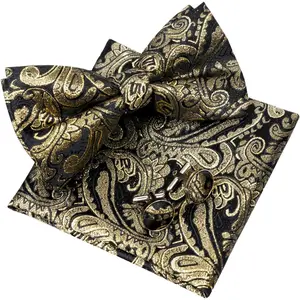 Mens Paisley Bow Tie, Hanky and Cufflinks