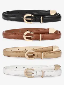 4-Piece Set Simple Silver Color Buckle Slim Belt, Versatile Jeans Dress Belt, Punk Style PU Leather, All Seasons, Waist Accessories Belt with Buckle, PU Leather Belts