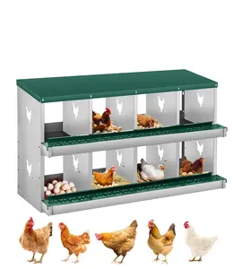 8-Compartment Chicken Nesting Box, 2-Tier Galvanized Steel Egg Laying Box with Large Vented Holes, Wall-Mountable Design, Easy Egg Collection & Cleaning for Chickens - Green