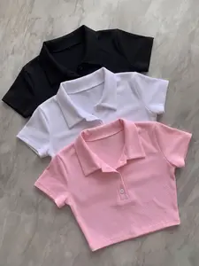3-Pack Women's Elegant Casual Polo Neck Short Sleeve Tops, Slim Fit Slimming Basic T-Shirts, Simple Minimalist Versatile Summer Underwear