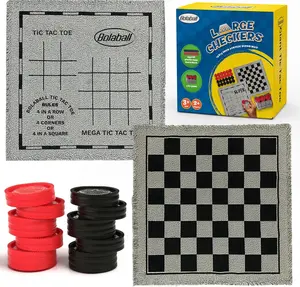 Bolaball 3-in-1 Jumbo Checkers Mega Tic-Tac-Toe & Tic Tac Toe Family Game Set for Kids & Family Reversible Carpet Board 13 x 13 24 Large Easy-Grip Chips Travel Carry Bag