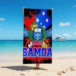 Manu Samoa National Flag Microfiber Beach Towel, Quick Dry Absorbent Lightweight Sandproof Fade Resistant Oversized Soft Skin-friendly Vacation Bath Towel for Beach Pool Travel Sunbathing Water Park Ad