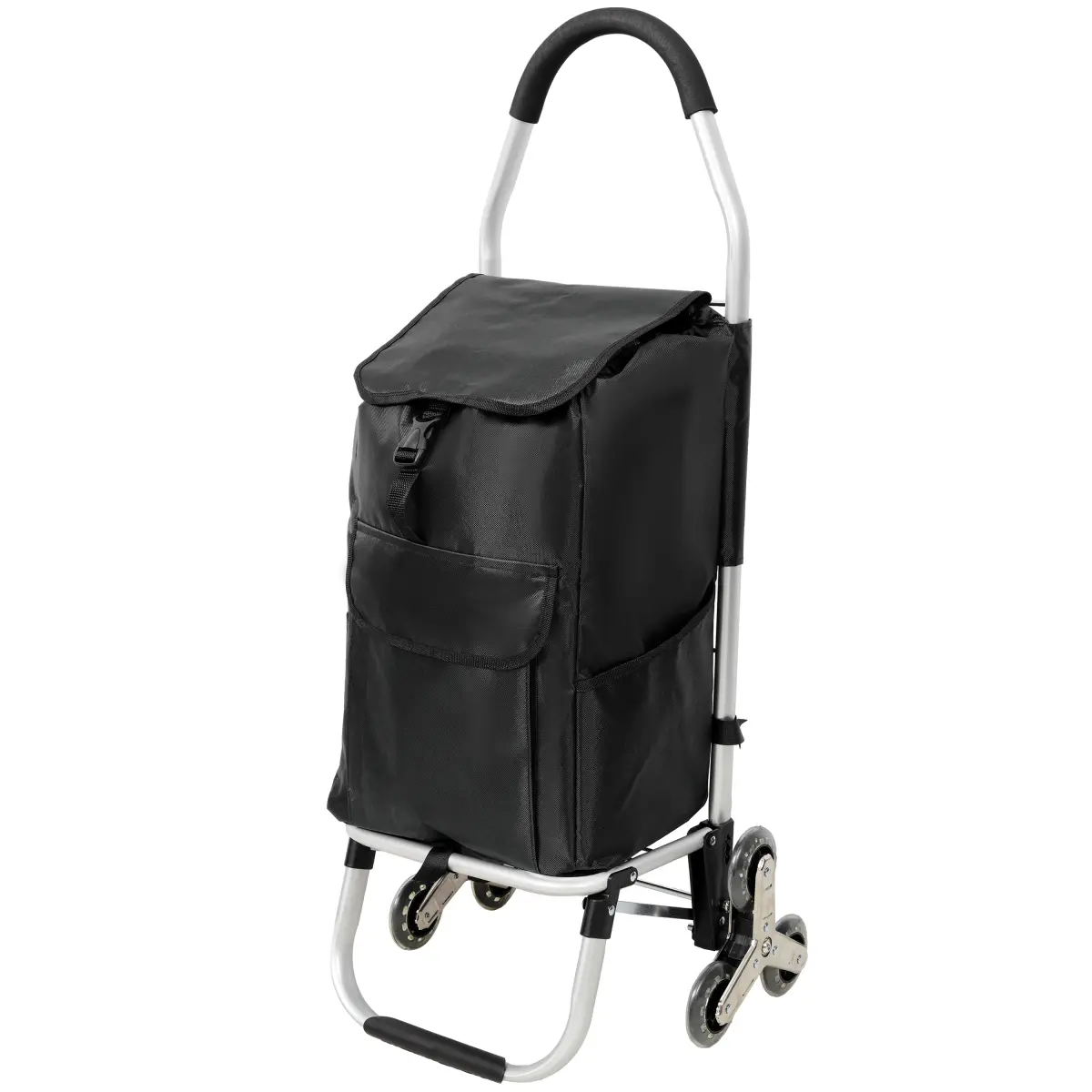 Black Aluminium Alloy Shopping Trolley - Lightweight Foldable Stair Trolley with Stainless Steel Triangular Wheels, 40L Detachable Waterproof Oxford Bag (Velcro & Drawstring) for Home Improvement, Building Supplies