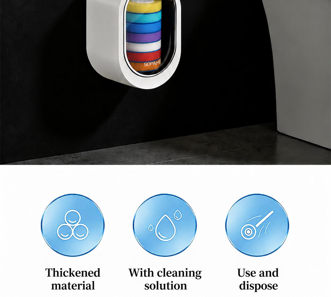 SOPAMI Disposable Toilet Scrubber Brush Kit - 1 Handle + 32 Refill Heads (16 Option Available), No-Touch Rotating Scrubber, Self-Clean Pad, Holder, Toilet Cleaning System for Under-Rim & Corners, Ideal for Busy Home Bathrooms,sohochic