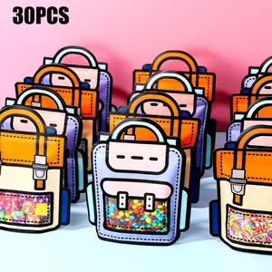 30 Pieces Plastic Cartoon Backpack Shaped Goodies Bags with Handles for Birthday, Back To School Supplies, Party, Wedding, Reusable Bulk Gift Wrapper for Candy, Snacks, Chocolate