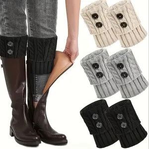 Women's Knitted Boot Socks with Button Detail, Warm Short Tube Stocking, Versatile European Style, Cozy Pile Socks for Winter