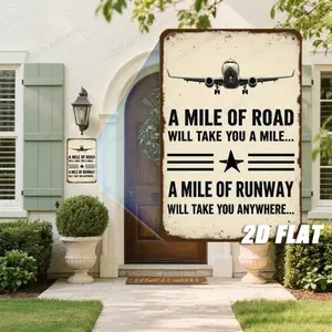 Vintage Metal Tin Sign 8x12 Inch Retro Airplane Runway Decor for Man Cave, Vintage Aircraft Wall Art for Garage Bar Pub Office H