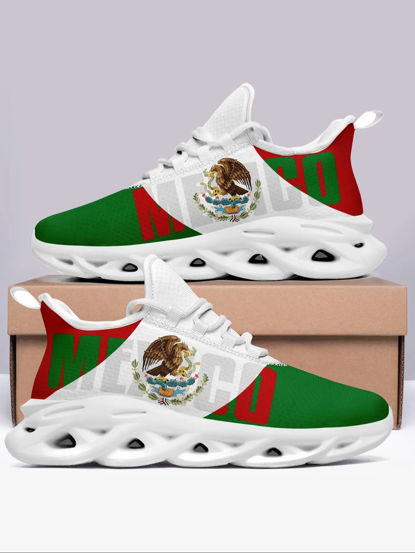 Men's Mexico Animal Print Lace Up Blade Sole Sneakers, Casual Comfortable Breathable Sports Running Shoes, Fashionable Sneakers for Daily Wear, Sporty Running Shoes