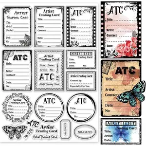 ATC Frame Background Clear Stamps for DIY Scrapbooking 11.7x8.3inch Artist Trading Card Silicone Stamps for Card Making Photo Album Journal Home Decoration