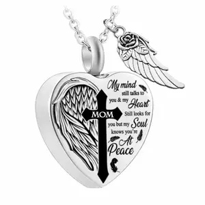 Amazon Hot Sale Stainless Steel Heart Pendant Memorial Relatives Pet Urn Necklace Jewelry Open Jar