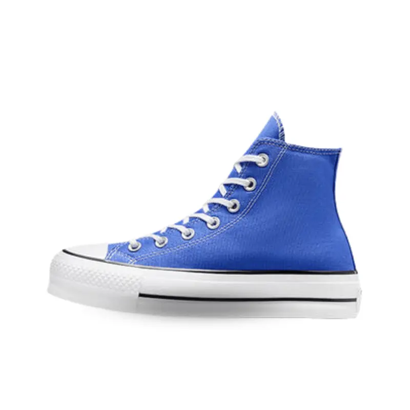 Converse Women's Classic Chuck Taylor All Star Platform Lift Lace-Up High Top Walking Shoes - Canvas Fabric, Blue Flame Graphic, Lightweight EVA Sneaker, All Seasons Trainer, A05699f-Blue Flame, Everyday Casual Kicks