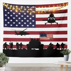 Feelyou American Flag Wall Tapestry - Lightweight Military Themed Home Bedroom Decor with Soldier, Rifle, Helicopter, Tank, Starry Sky Patterns, Bright Indoor/Outdoor Room Wall Art for Boys