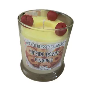 Wicked Blessed Creations Upside Down Pineapple 12.5 Oz Soy Wax Candle with Red Berries Decor