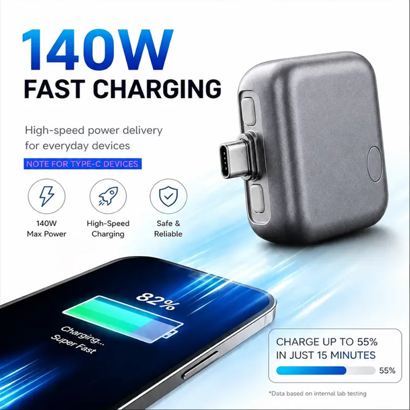 140W Physical-Disconnect Battery Guard Charger Adapter - USB-C Fast-Charging Single-Head Cable with Auto-Self-Eject, Smart Auto-Stop, Anti-Overcharge Tech, LED for iPhones, Devices, Tablets (Mobile Accessory with Connection Protection) shut-off