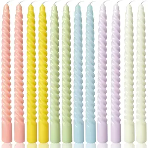 10 Inch Cream Spiral Taper Candles for Home Decoration 12 Pack Candy-Color Candlesticks for Dinner Party Wedding Holiday