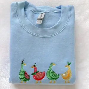 Fruit Geese Embroidered Sweatshirt | Cute Goose Crewneck | Funny Animal Embroidery Pullover | Whimsical Farm Goose Sweatshirt | Unique Gift for Goose Lovers