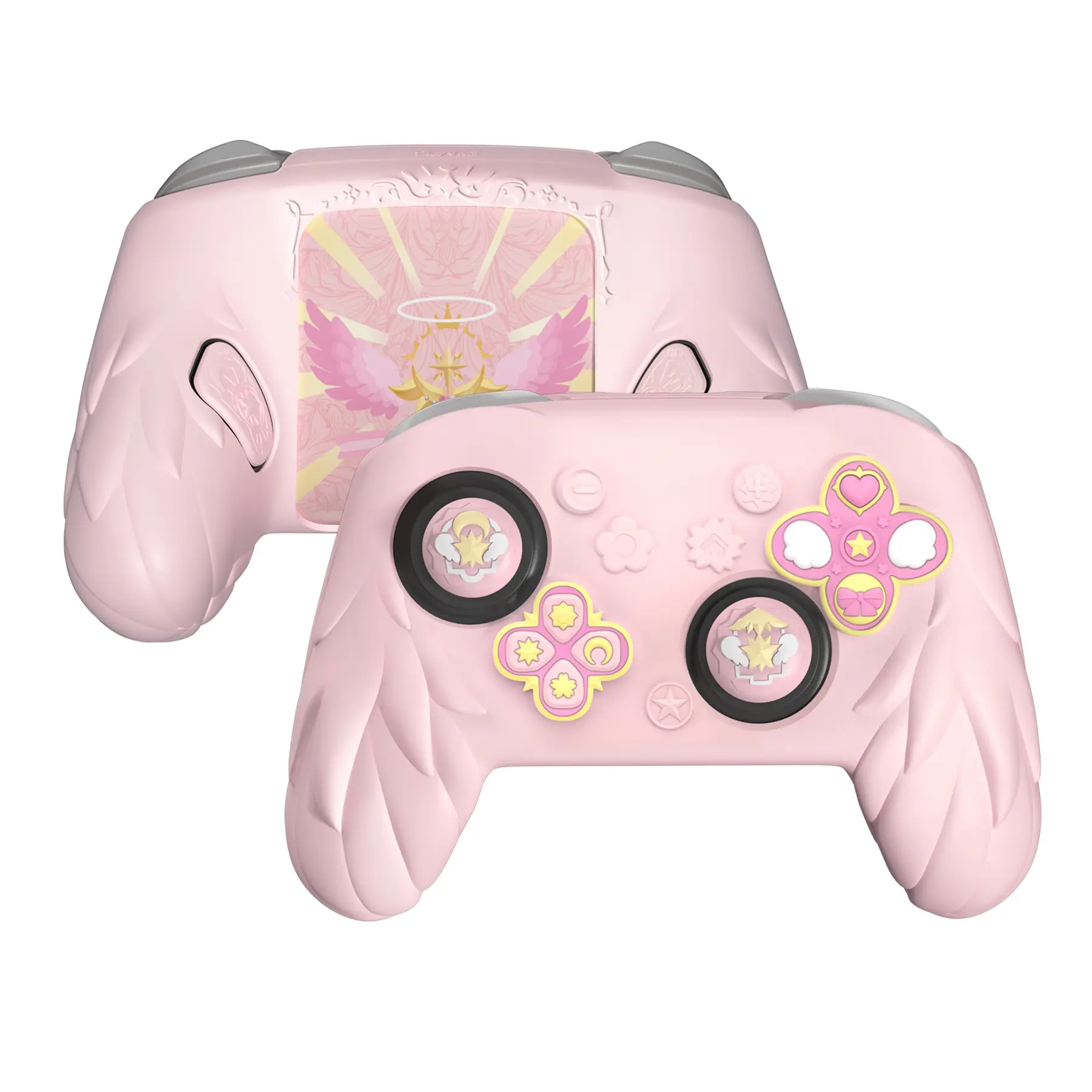 PlayVital Magic Wings & Cherry Blossoms Kitten Silicone Cover for Nintendo Switch 2 Pro Controller, Cute Protective Skin Case for Switch 2 Pro Controller with Back Button Caps, Thumb Grips & Stickers  Pink