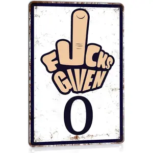 Funny Garage Metal Tin Signs Man Cave Decor For Men 0 Fucks Given Sign Cool Things For Mens Room Accessories Street Signs For Bedroom Parody Speed Limit Sign 12 x 8 Inch