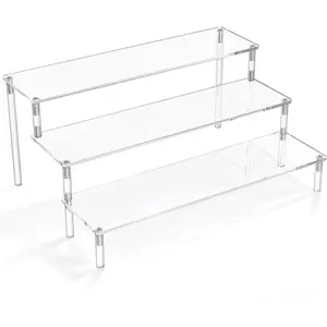 3-tier clear acrylic display risers stand, small mini shelf, cupcake stand for food/desserts, organizer for perfume, toys, figures, cosmetics—for tabletop party use