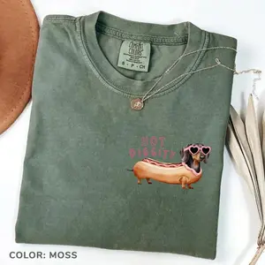 Comfort Colors Hot Diggity Hot Dog Dachshund Tee, Funny Dog Lover T-shirt, Gift For Doxie Mom Weenie Dog Dachshund Weiner Dog Lovers Plus Size