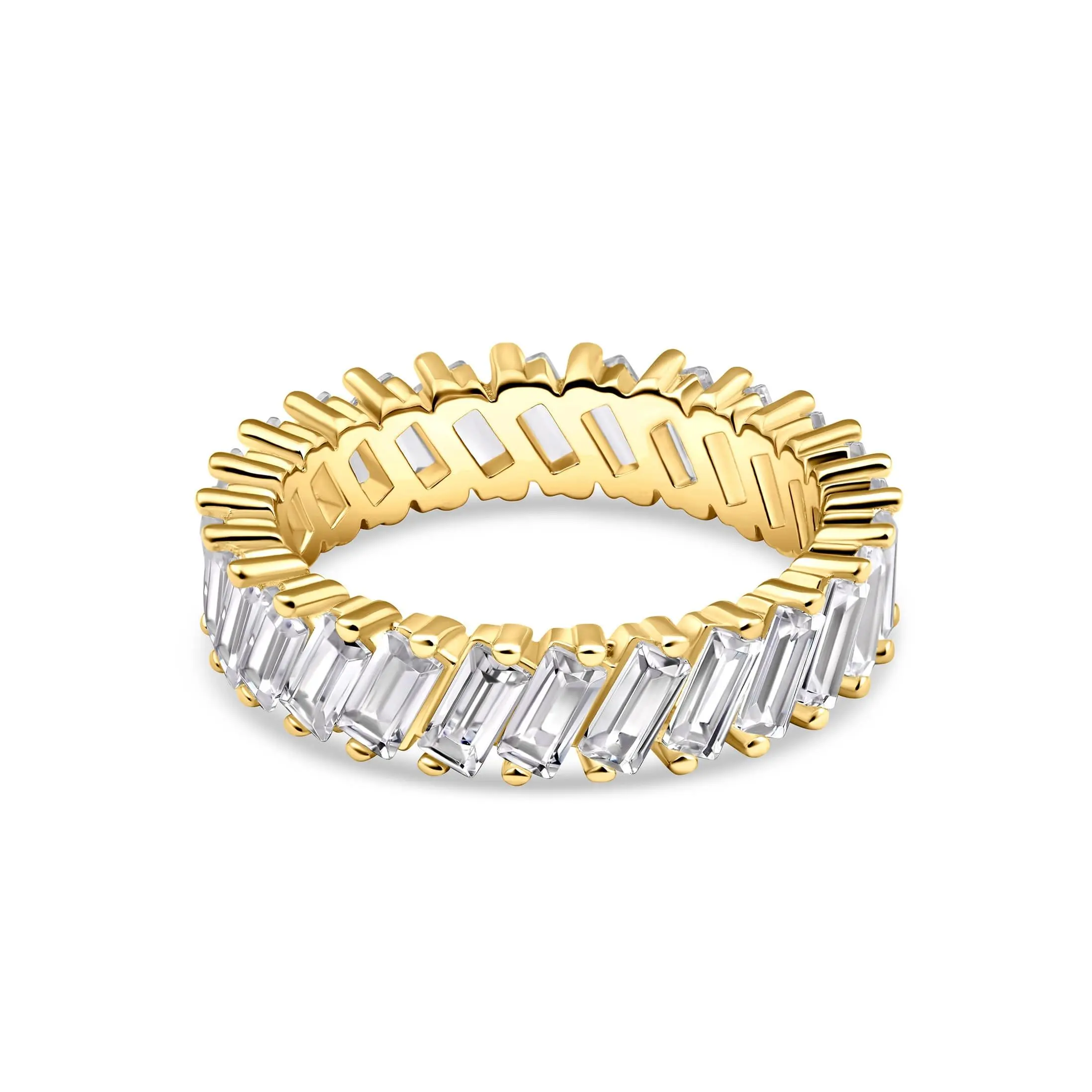 The Artemis - Gold | Modern Gents 925 Sterling Silver Baguette Stacking Band | 18k Gold Plated Simulated Diamond CZ Everyday Ring