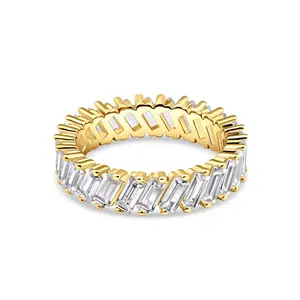 The Artemis - Gold | Modern Gents 925 Sterling Silver Baguette Stacking Band | 18k Gold Plated Simulated Diamond CZ Everyday Ring