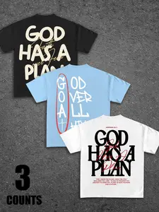 Men's Christian Faith Oversized T-Shirt, "God Has A Plan" Inspirational Text Print Tee, Casual Religious Streetwear Top #ChristianTee #FaithInspiredTee #ReligiousStreetwear #OversizedTShirt #TikTokMadeMeBuyIt