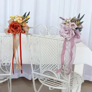 Wedding Aisle Decorations, Pew Flowers With Artificial Blooms And Eucalyptus, Church Chair Decoration, Party Ceremony Decor