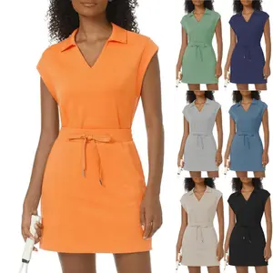 Women's Two-Piece Tennis Skirt Set, Casual Short-Sleeve Collared Shirt, Summer Sports Skirt Set