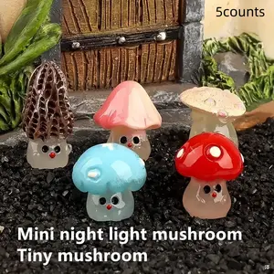 5-Piece Mini Glow-In-The-Dark Mushroom Statue Set, Handmade Resin Figurines for DIY Micro Landscape & Home Decor, Creative Plant Accessories