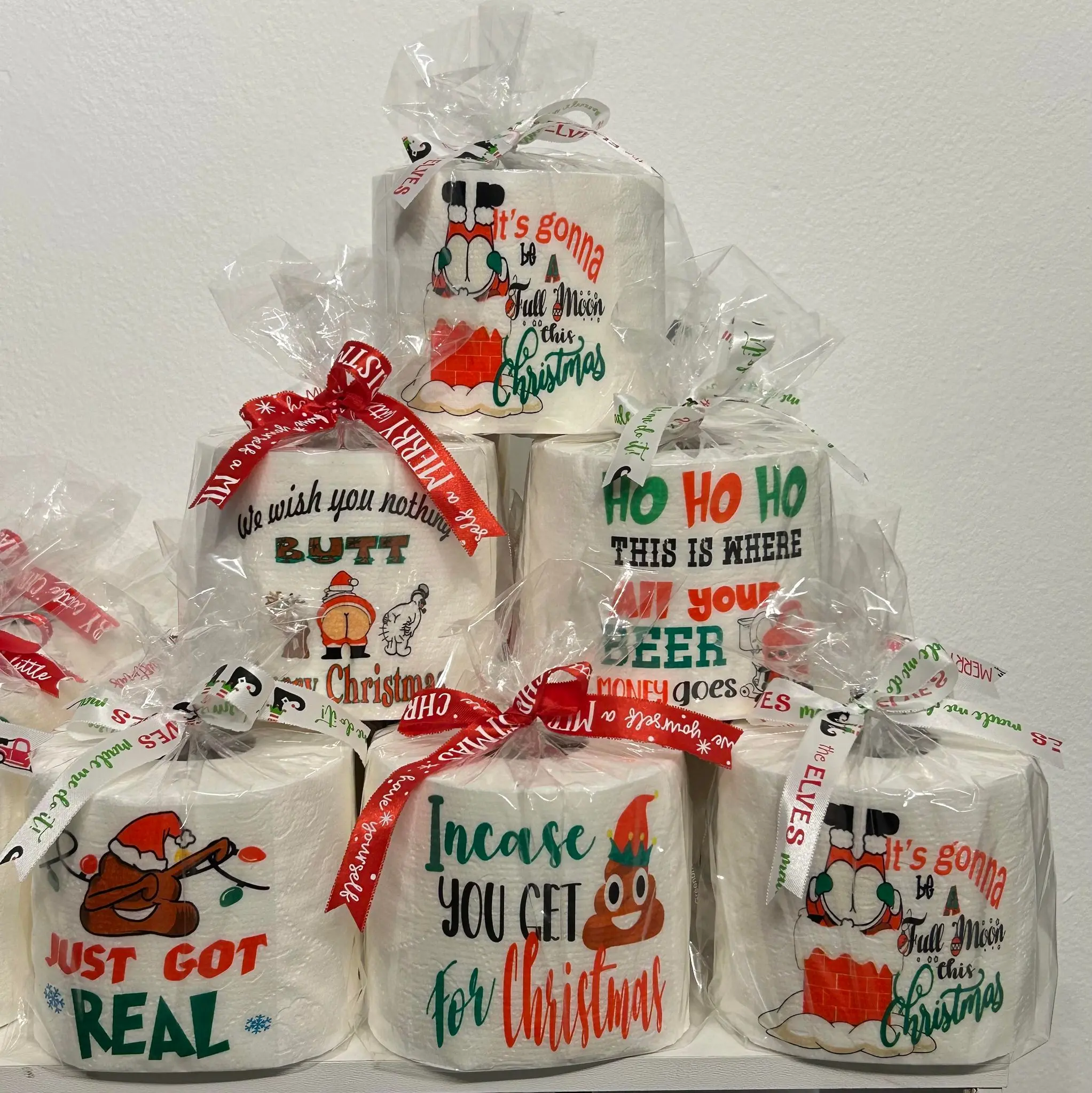 3-Pack Christmas Funny Toilet Tissue Rolls, White Elephant Toilet Paper Gift | Humor Funny | Gag Gift | Christmas | Holiday Present | Stocking Stuffer