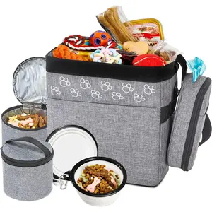 Airline Approved Dog Travel Bag with Treat Pouch, 2 Dog Food Containers, 2 Travel Bowls, Weekend Dog Travel Kit for Dog Supplies Accessories