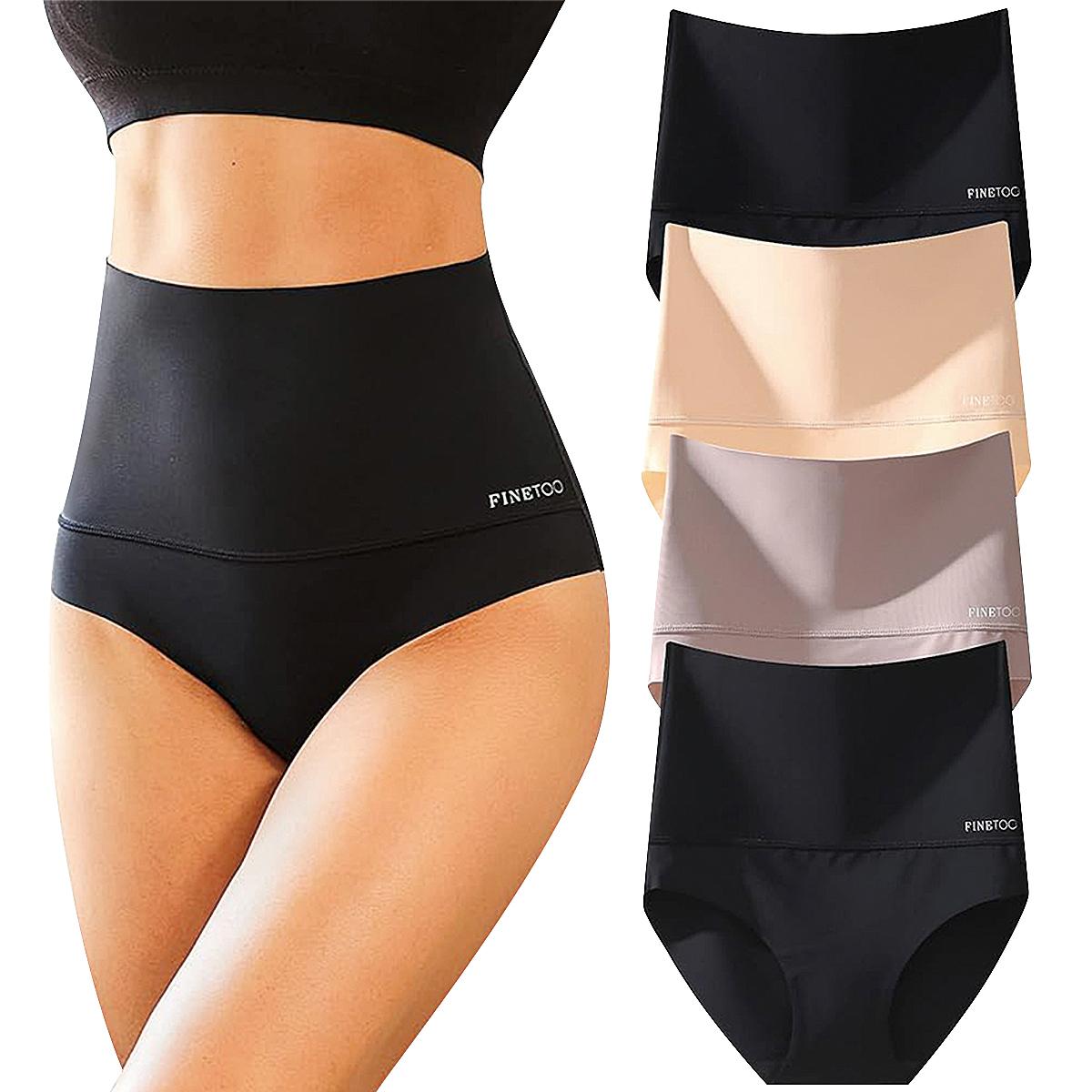 FINETOO Women's High Waist Seamless Underwear Plus Size Brief No Show Elastic Comfortable Panties 4 Pack S-XXXL Springto