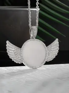 Elegant Diamond-Embellished Wings Photo Necklace, 60cm Titanium Steel Chain, Unique Gift for Friends & Partners, Trendy Design, Fashion Necklace