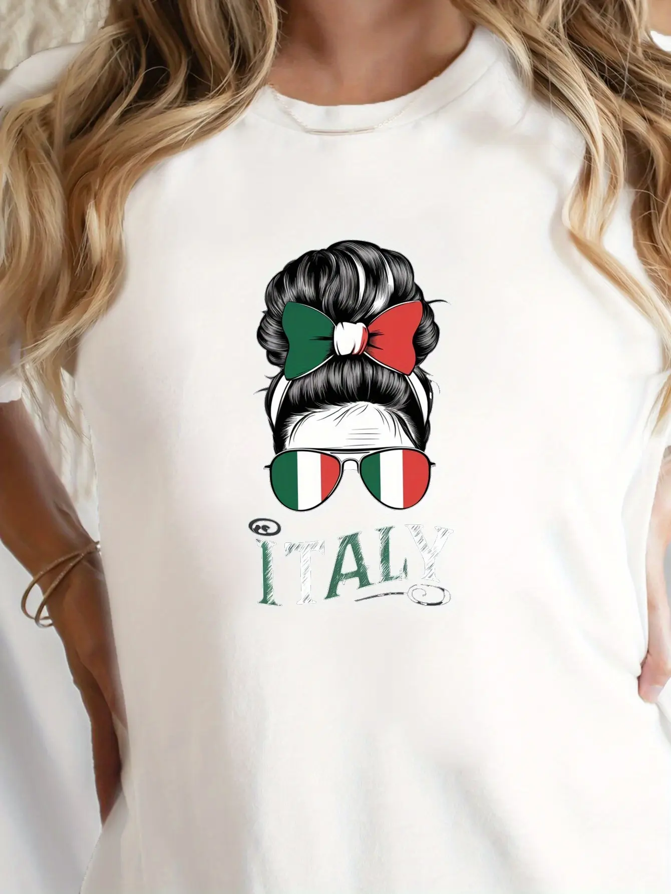 ITALY with Flag Themed Fashion Glasses Print T-shi unisex soft cotton short sleeve t shirt, vintage graphic casual tee for men women teens, perfect birthday holiday gift for camping travel gym daily street casual wear