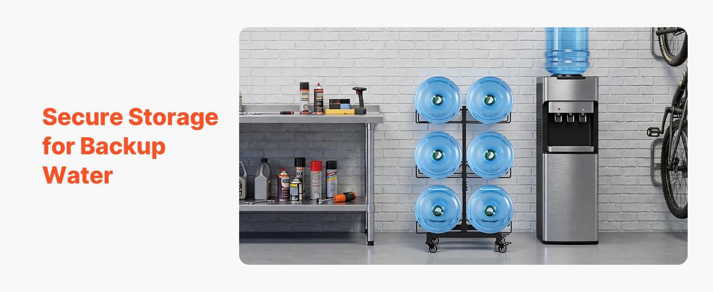 【Summerfinds】VEVOR Water Jug Holder3 Tiers Double Rows 3 and 5 Gallon Water Bottle Holder for 6 BottlesHeavy Duty Jug Rack Organizer with Casters and HandlesFoldable for KitchenOfficeLiving RoomBlack