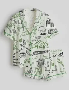 Women Cabin Party Print Pajama Set Loose Comfy Bear Deer Camping Sleepwear Summer Bachelorette Glamping Night Lounge Shirt Shorts Set Adventure Awaits PJ