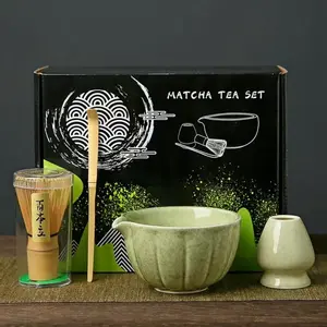 Japanese Matcha Tea Set - Matcha Bowl with Pouring Spout, Matcha Whisk, Tea Scoop & Whisk Holder, Handmade Ceremony Kit for Japanese Tea Ceremony