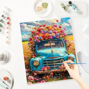 Flower Truck Paint by Number Kits for Adults Beginners, Easy Acrylic Simple Paint by Number Kits, DlY Watercolor Paint by Numbers Kits on Canvas Without Frame for Home Wall Decor Home Decoration 16x20inch