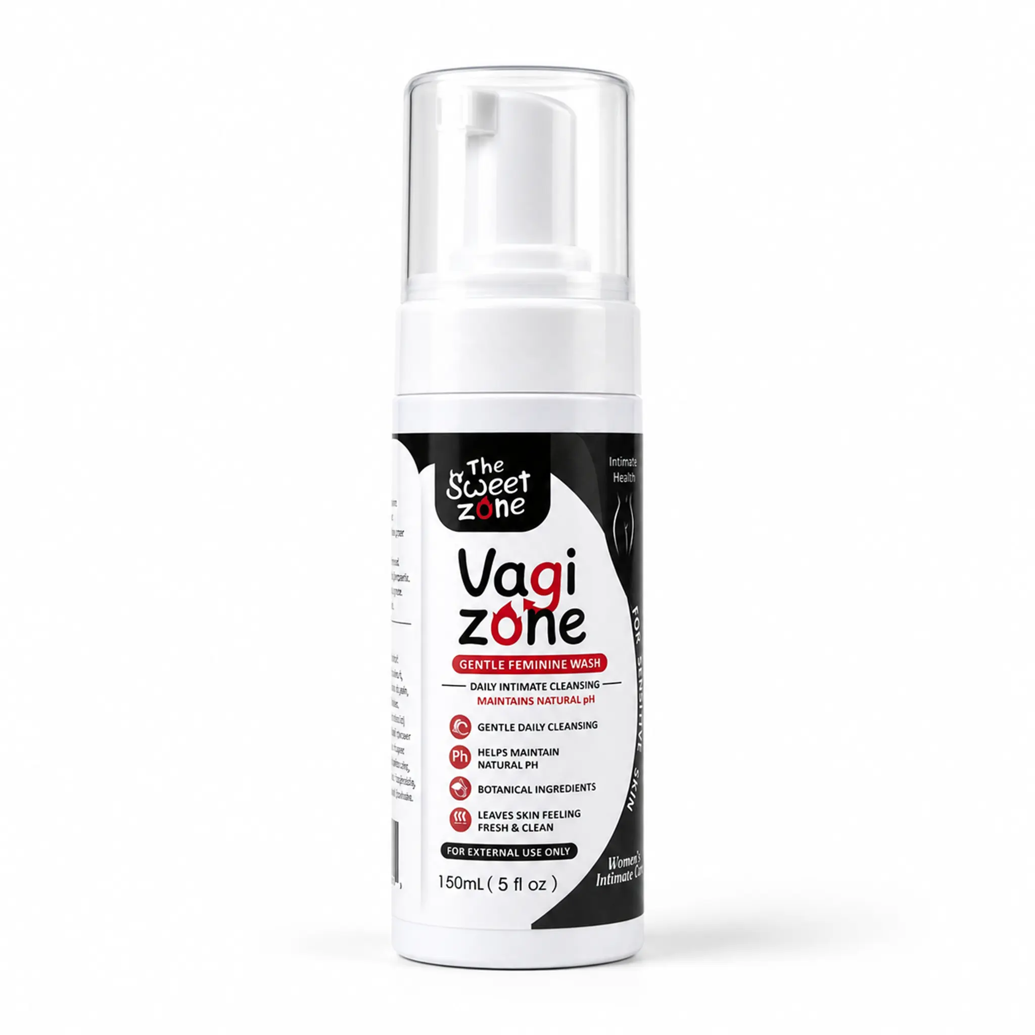 The Sweet Zone VaGiZone Gentle Feminine Wash, Daily Cleansing Foam with Botanical Extracts, 150 mL (5 fl oz)