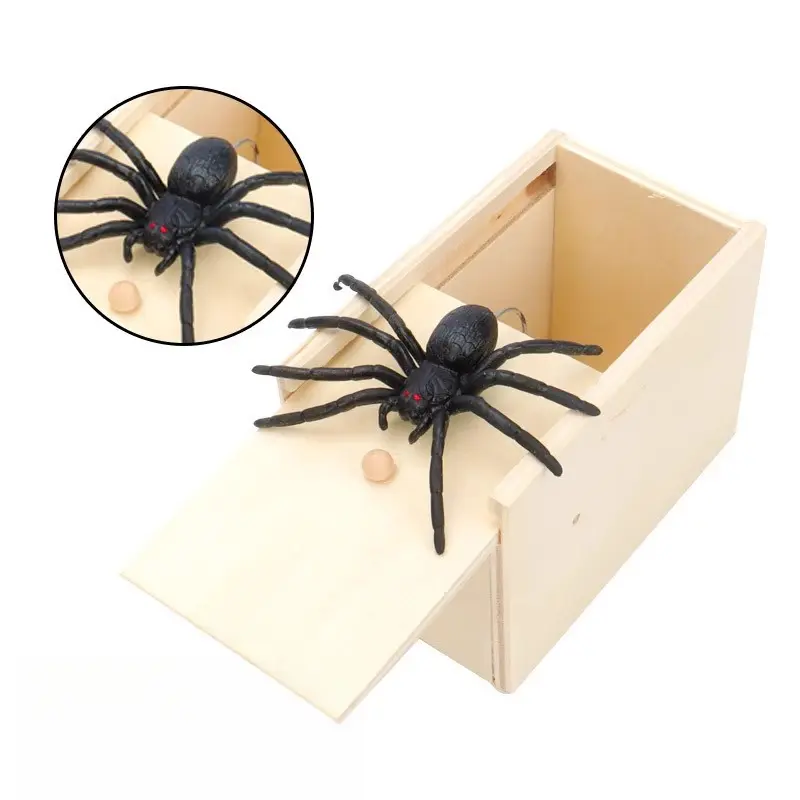 Wooden Pop-Up Jump Scare Prank Box with Fake Spider Toy, Lightweight Portable Prank Gag Gift for April Fool’s Day, Backyard Gatherings, Playdates & Casual Hangouts (Novelty Practical Joke Toy)