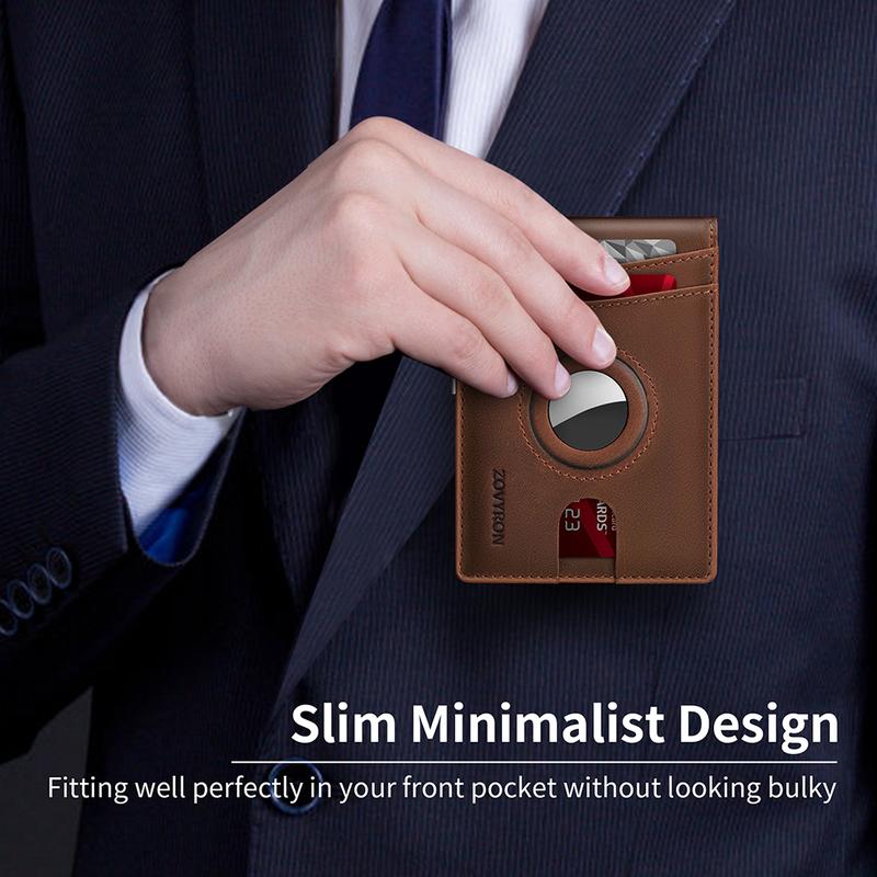 ZOVYRON Airtag Wallet for Men, Smart Wallet Leather Wallet Credit Card Holder with Airtag Holder